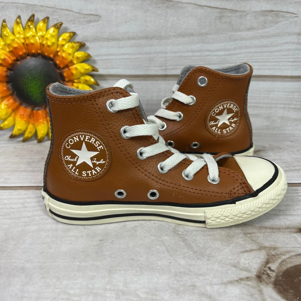 Converse Chuck Taylor All Star High Top Kids Leather Sneakers Brown 11C